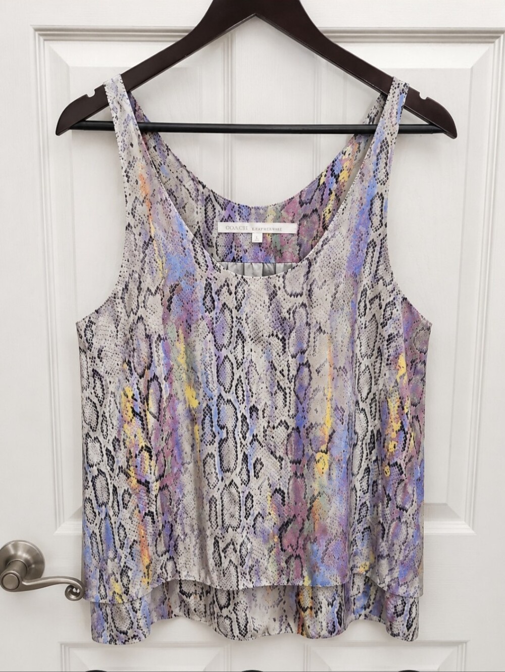 Rachel Rachel Roy Gray Purple Snakeskin Print Sleeveless Polyester Blouse Sz Sm
